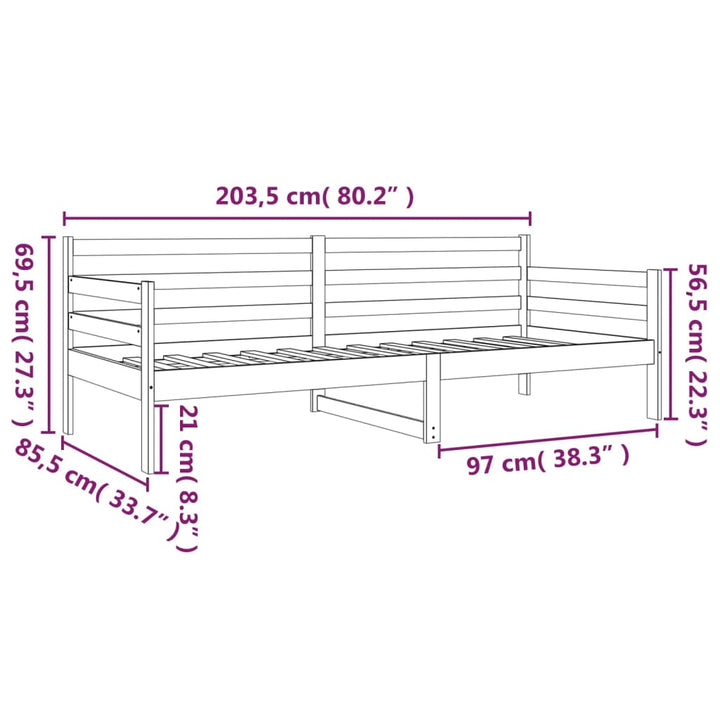 daybed uden madras 80x200 cm massivt fyrretræ