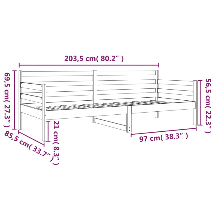 daybed uden madras 80x200 cm massivt fyrretræ hvid