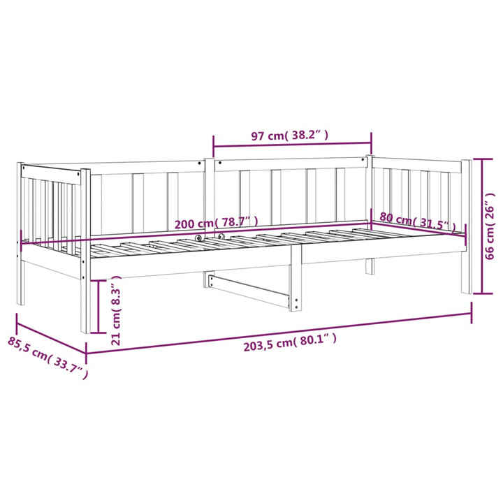 daybed uden madras 80x200 cm massivt fyrretræ hvid