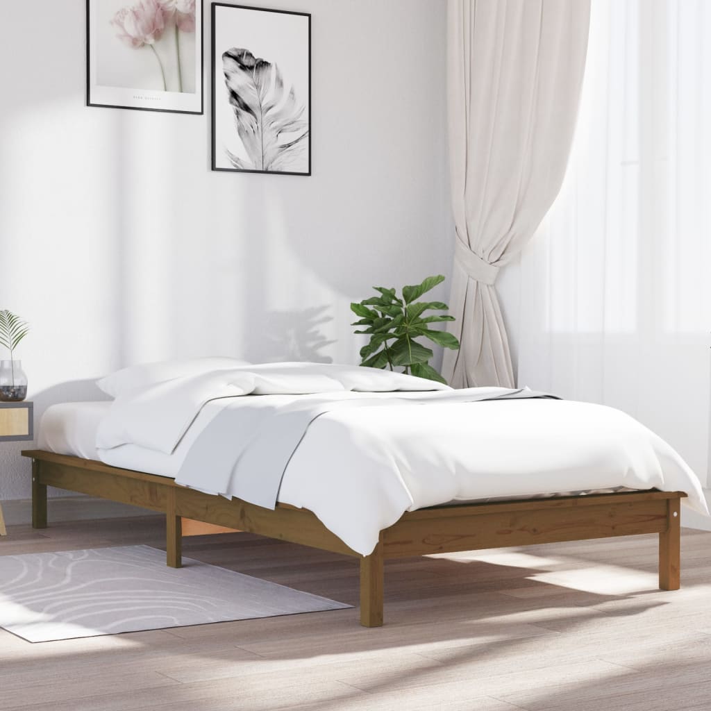 sengeramme 90x200 cm massivt fyrretræ gyldenbrun