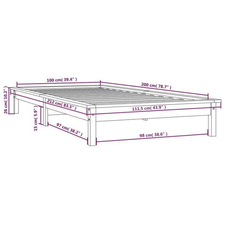 sengeramme 100x200 cm massivt fyrretræ grå