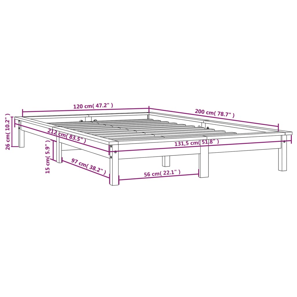 sengeramme 120x200 cm massivt fyrretræ hvid
