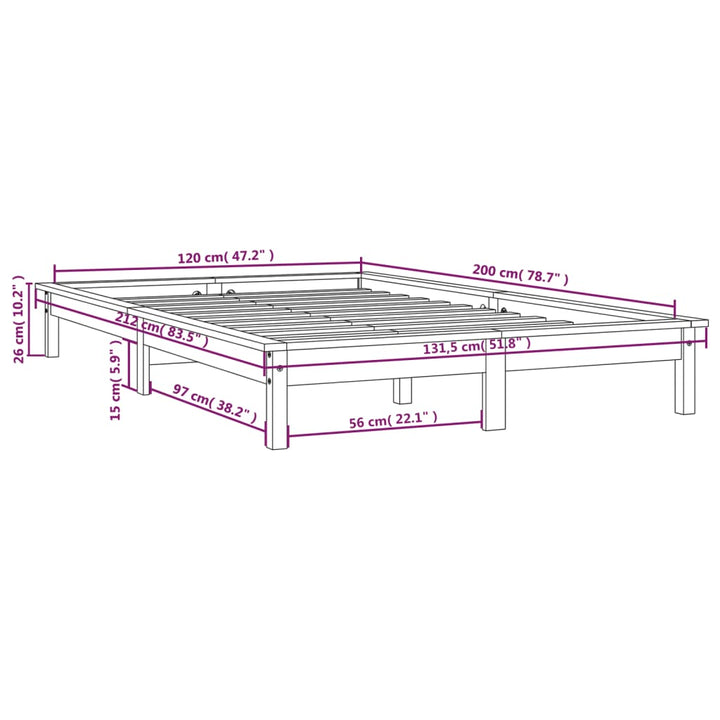 sengeramme 120x200 cm massivt fyrretræ hvid