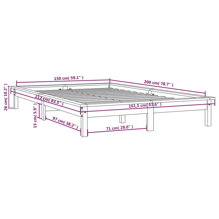 sengeramme 150x200 cm King Size massivt fyrretræ grå