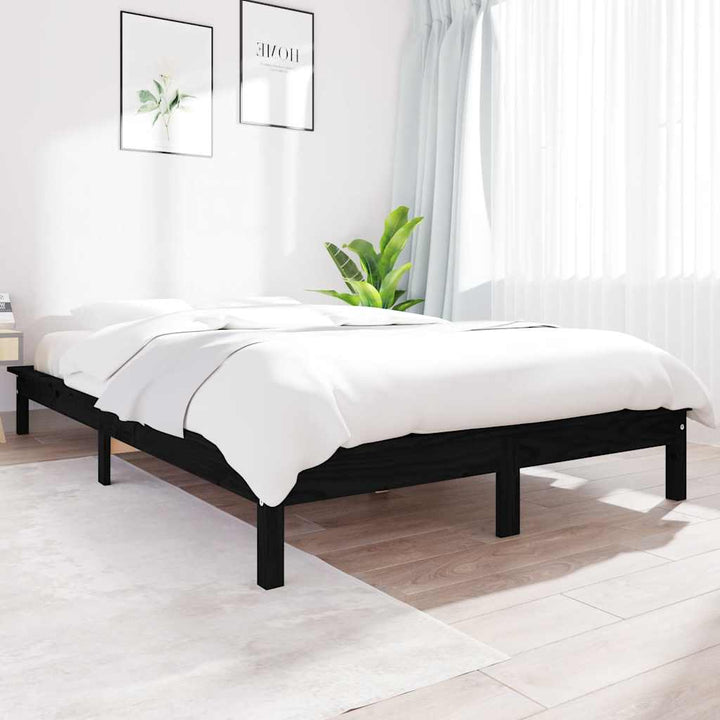 sengeramme 150x200 cm massivt fyrretræ sort
