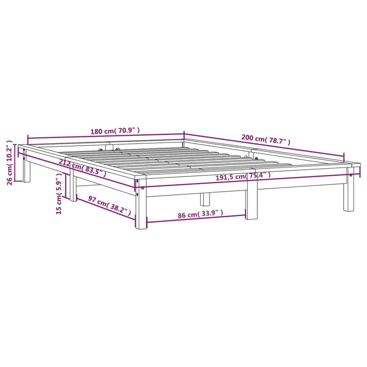 sengeramme 180x200 cm massivt fyrretræ sort