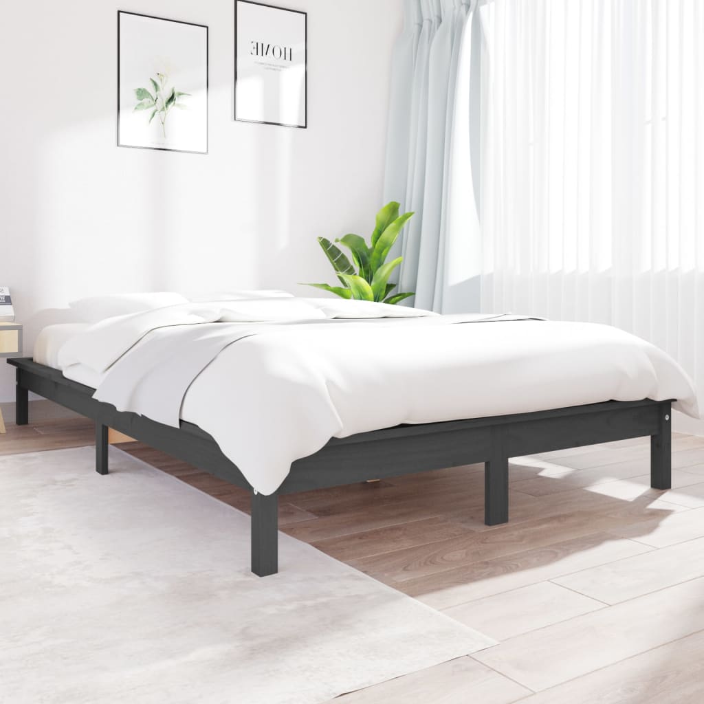 sengeramme 200x200 cm massivt fyrretræ grå