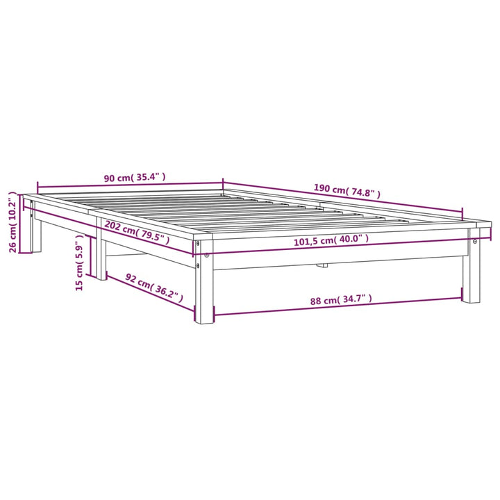 sengeramme 90x190 cm Single massivt fyrretræ grå