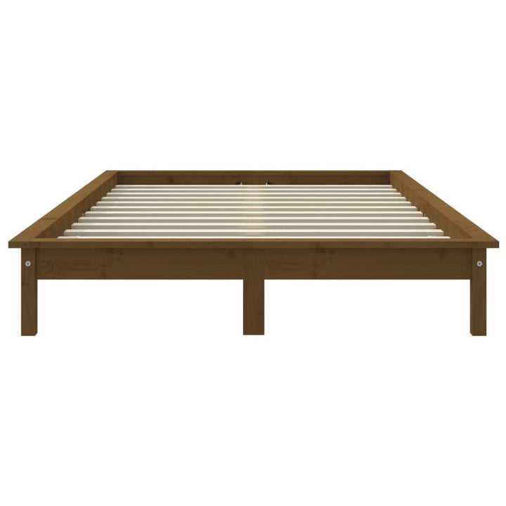 sengeramme 135x190 cm dobbelt massivt fyrretræ gyldenbrun