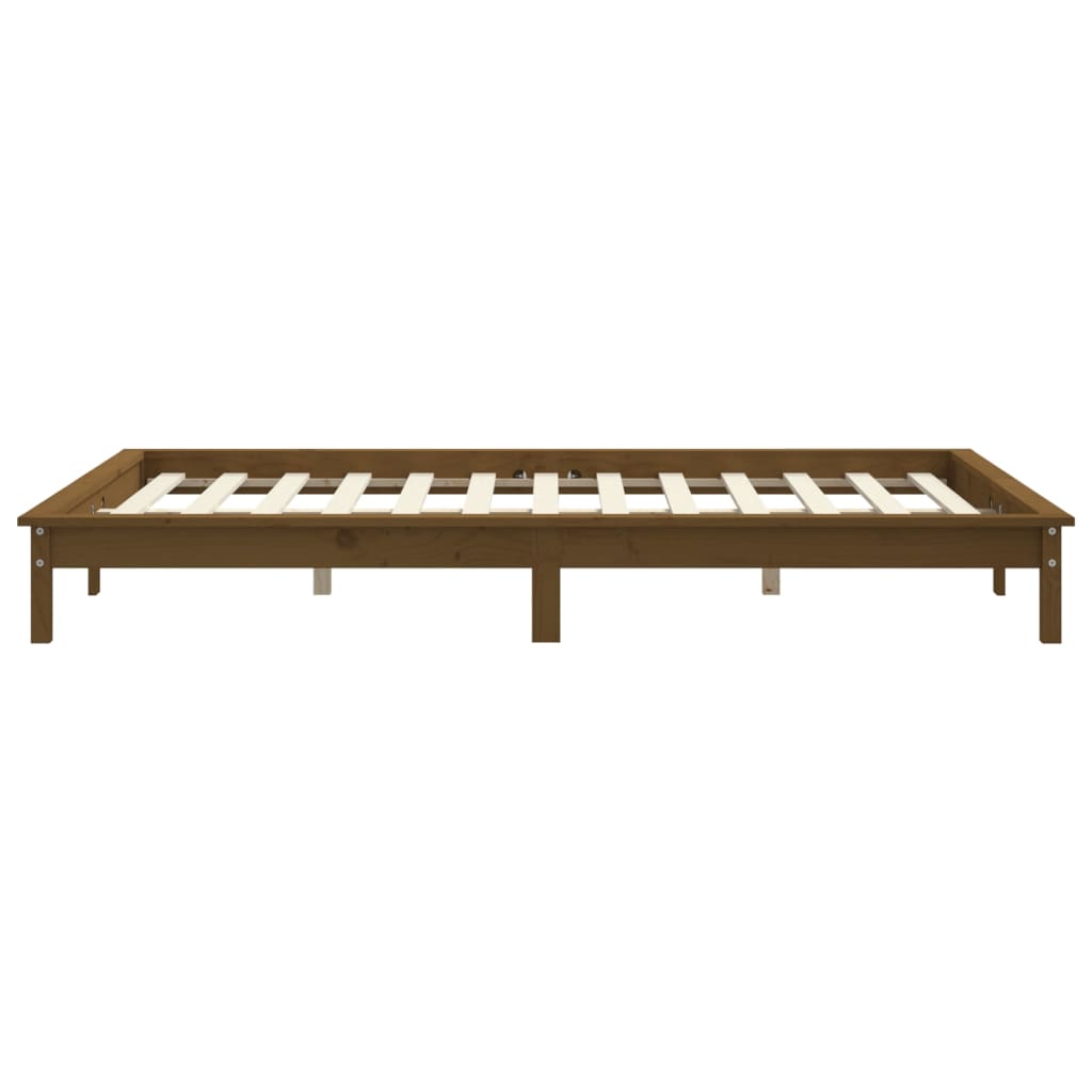 sengeramme 135x190 cm dobbelt massivt fyrretræ gyldenbrun