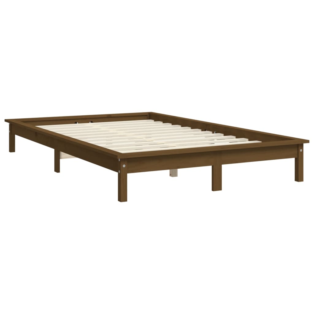 sengeramme 140x190 cm massivt fyrretræ gyldenbrun