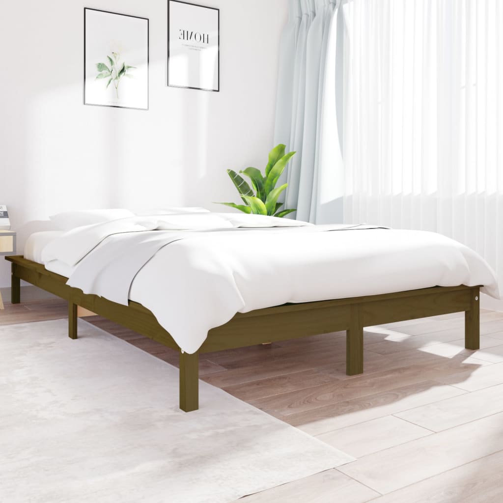 sengeramme 140x190 cm massivt fyrretræ gyldenbrun