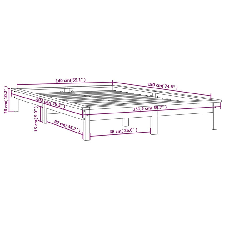 sengeramme 140x190 cm massivt fyrretræ sort
