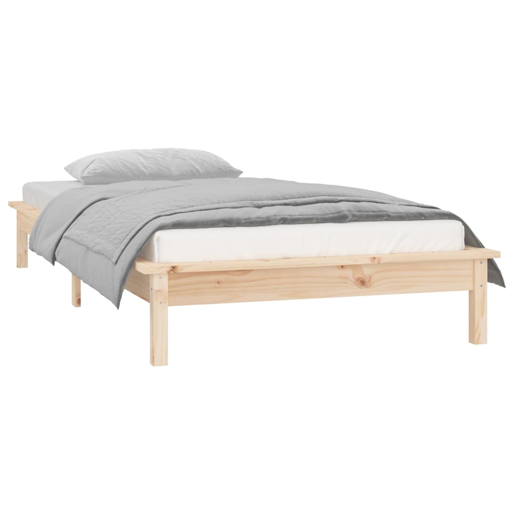 sengeramme med LED-lys 90x200 cm massivt træ