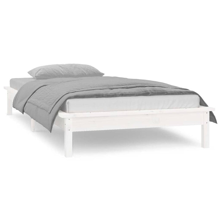 sengeramme med LED-lys 90x200 cm massivt træ hvid