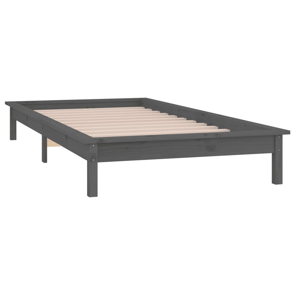 sengeramme med LED-lys 90x200 cm massivt træ grå