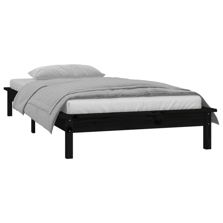 sengeramme med LED-lys 90x200 cm massivt træ sort