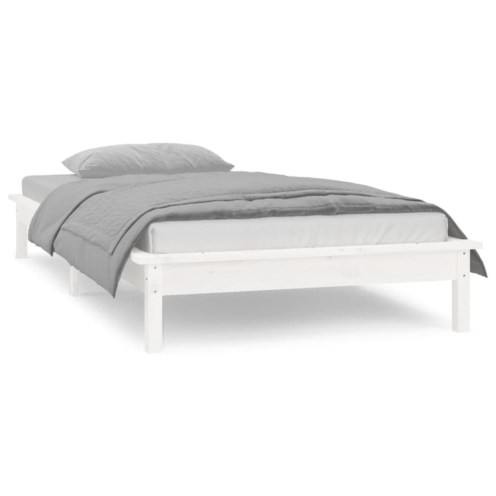 sengeramme med LED-lys 100x200 cm massivt træ hvid