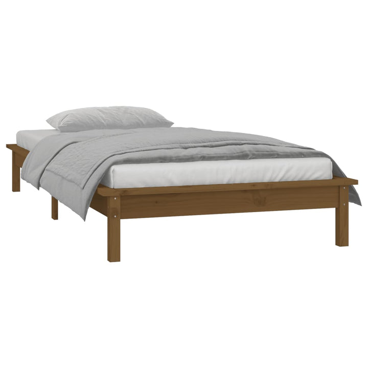 sengeramme med LED-lys 100x200 cm massivt træ gyldenbrun