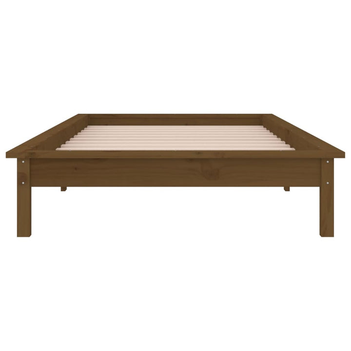 sengeramme med LED-lys 100x200 cm massivt træ gyldenbrun