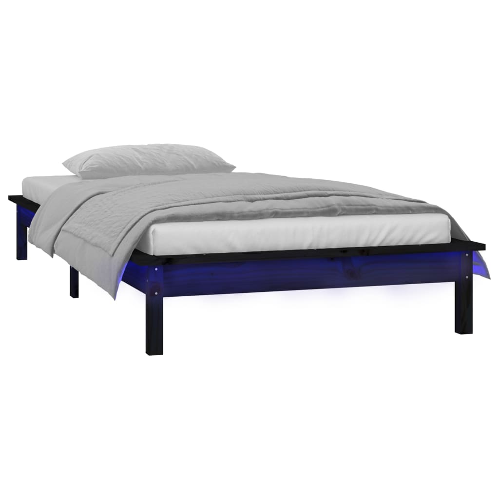 sengeramme med LED-lys 100x200 cm massivt træ sort