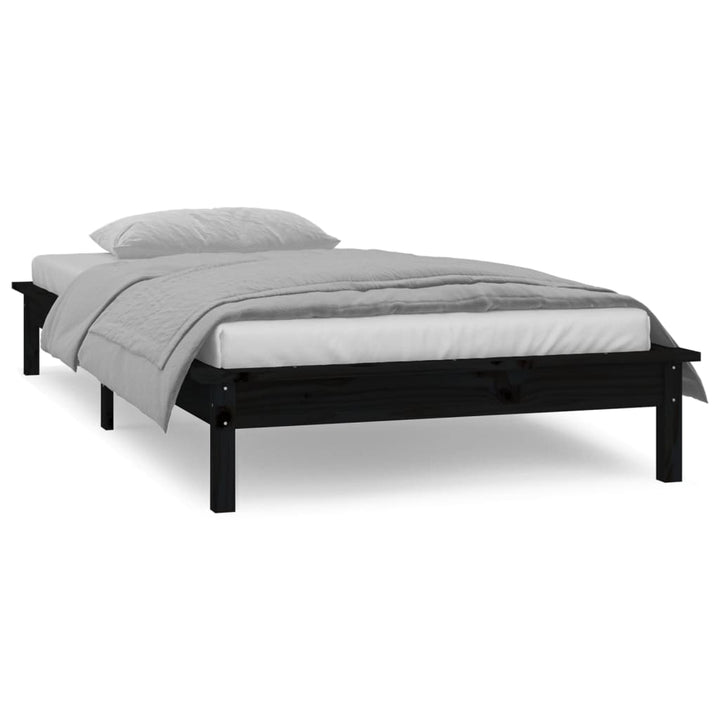 sengeramme med LED-lys 100x200 cm massivt træ sort