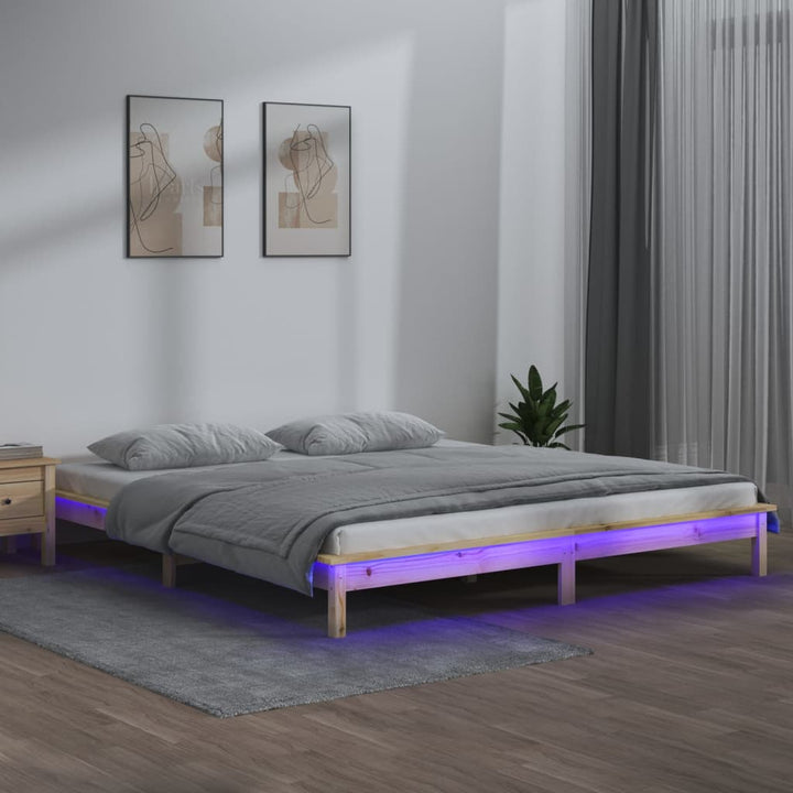 sengeramme med LED-lys 120x200 cm massivt træ
