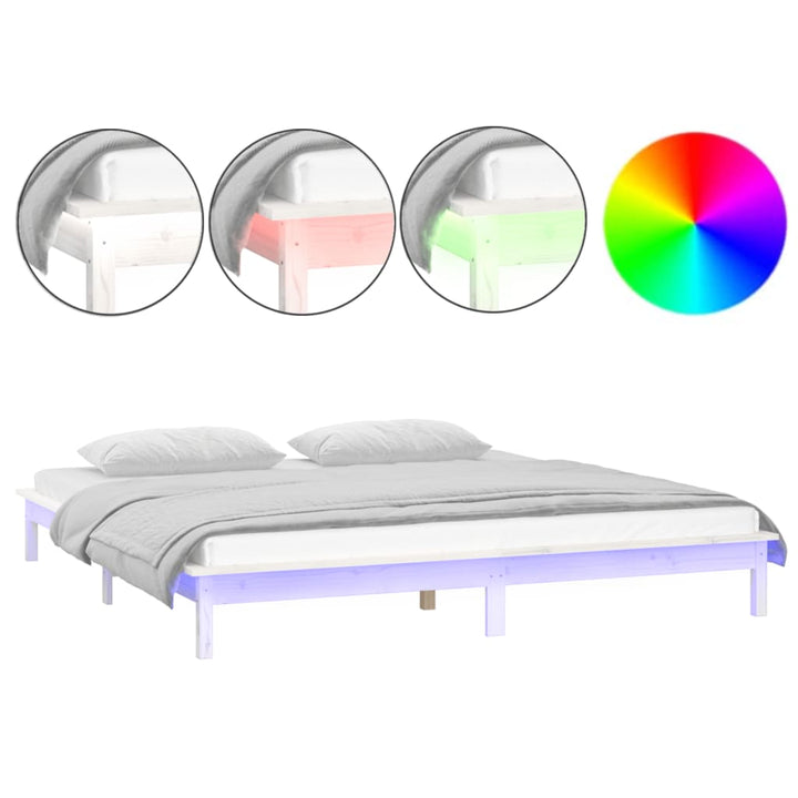 sengeramme med LED-lys 140x200 cm massivt træ hvid