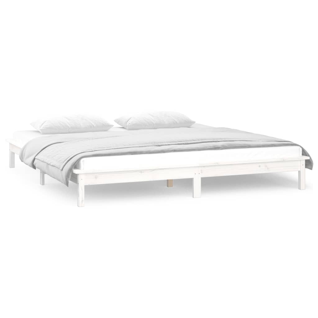 sengeramme med LED-lys 140x200 cm massivt træ hvid