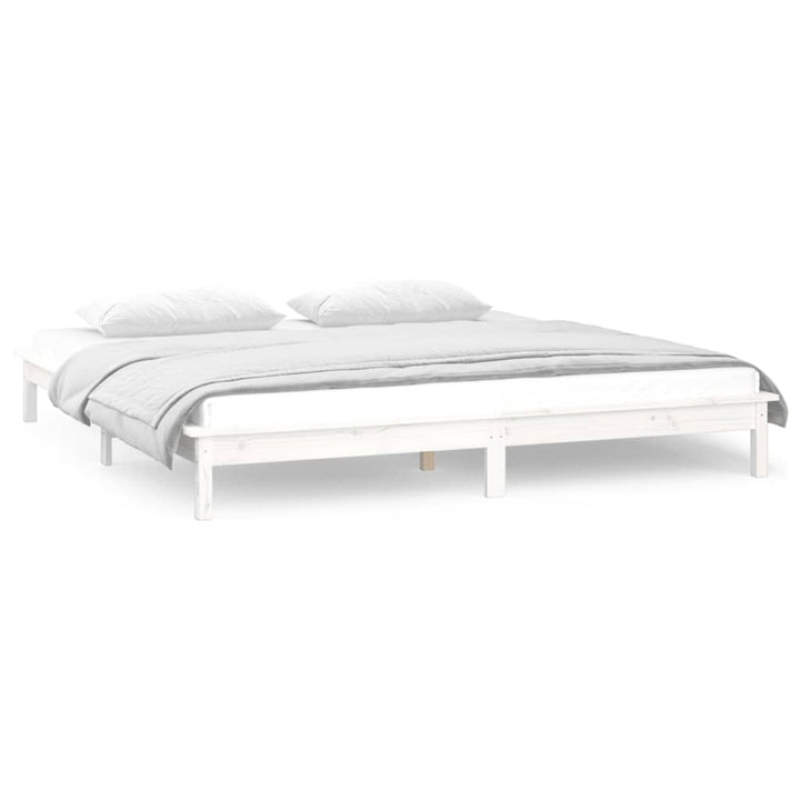 sengeramme med LED-lys 140x200 cm massivt træ hvid