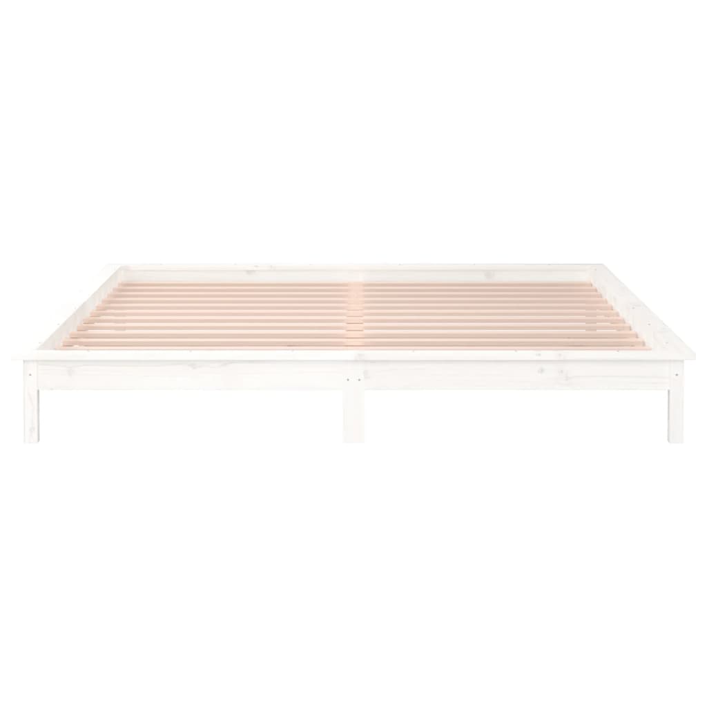 sengeramme med LED-lys 140x200 cm massivt træ hvid
