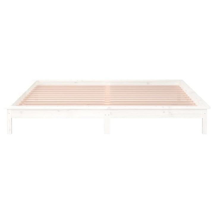 sengeramme med LED-lys 140x200 cm massivt træ hvid