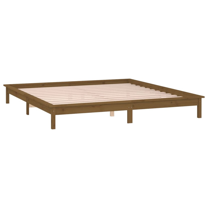 sengeramme med LED-lys 140x200 cm massivt træ gyldenbrun