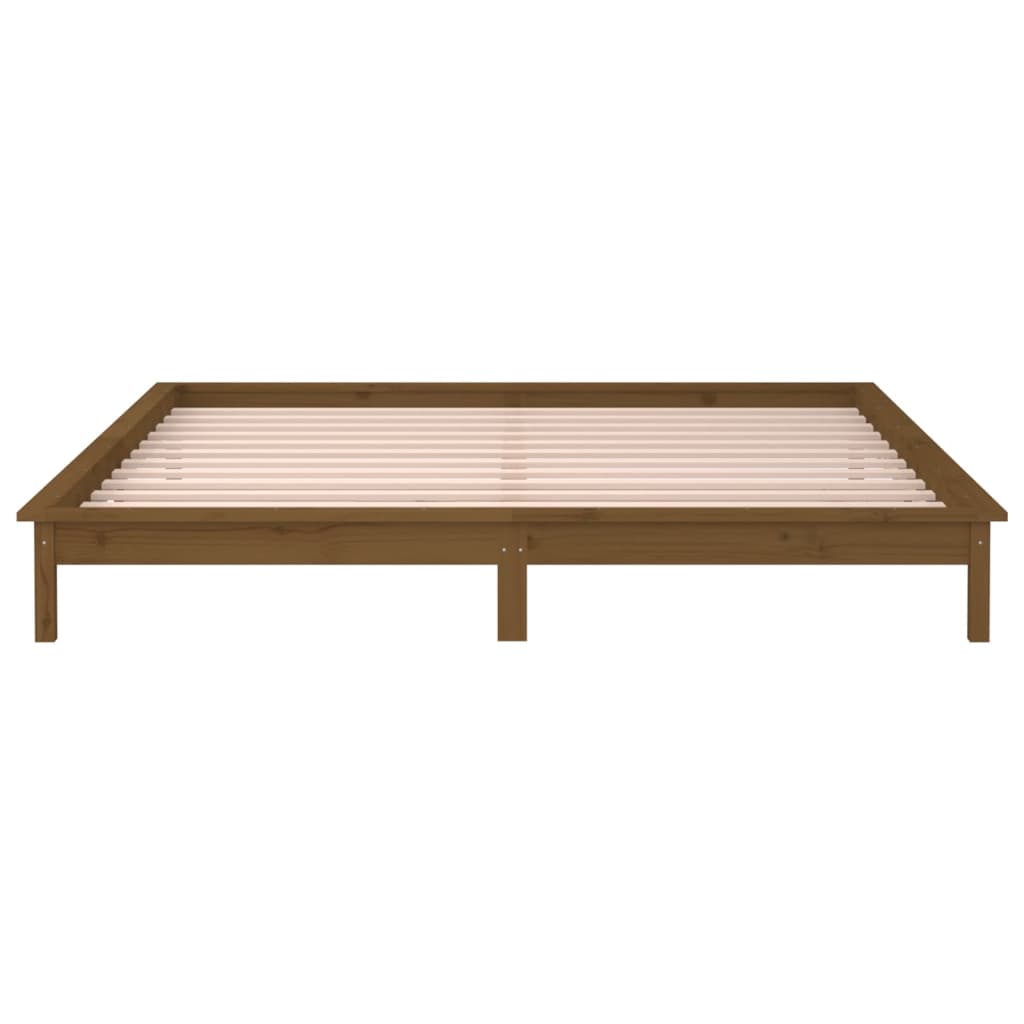 sengeramme med LED-lys 140x200 cm massivt træ gyldenbrun