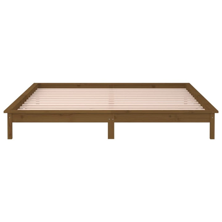 sengeramme med LED-lys 140x200 cm massivt træ gyldenbrun
