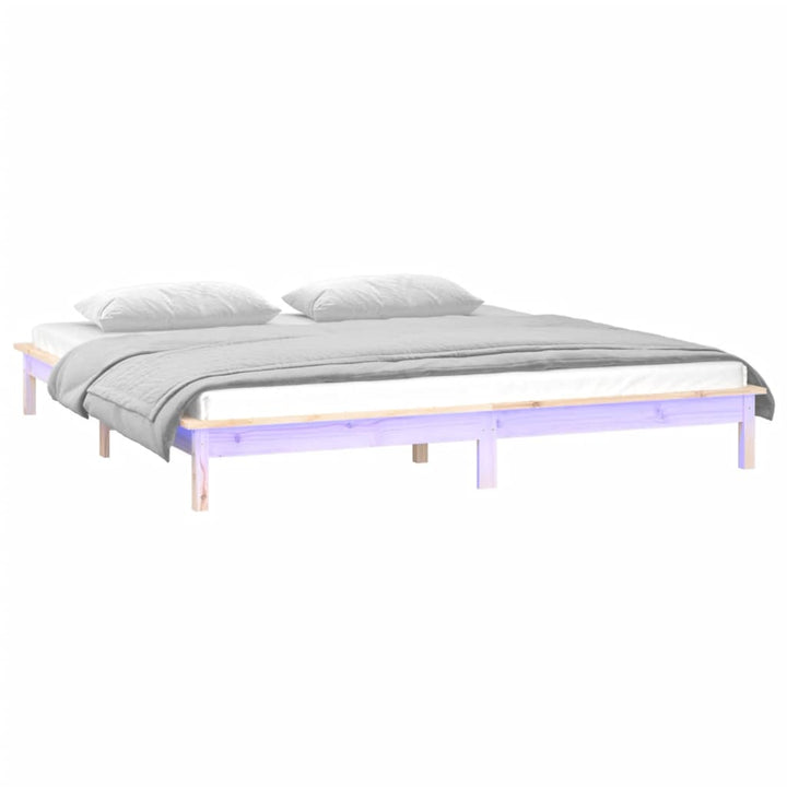 sengeramme med LED-lys 150x200 cm kingsize massivt træ