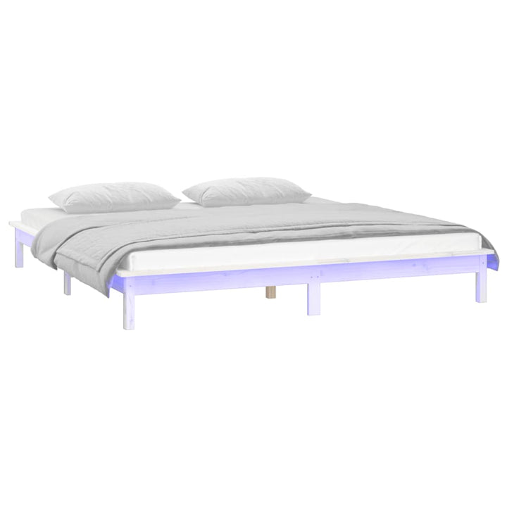 sengeramme med LED-lys 150x200 cm kingsize massivt træ hvid