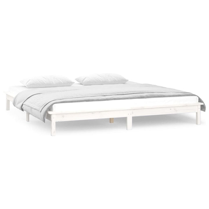 sengeramme med LED-lys 150x200 cm kingsize massivt træ hvid