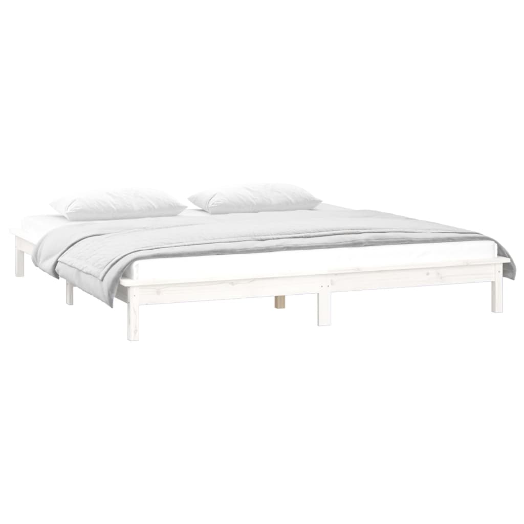 sengeramme med LED-lys 150x200 cm kingsize massivt træ hvid