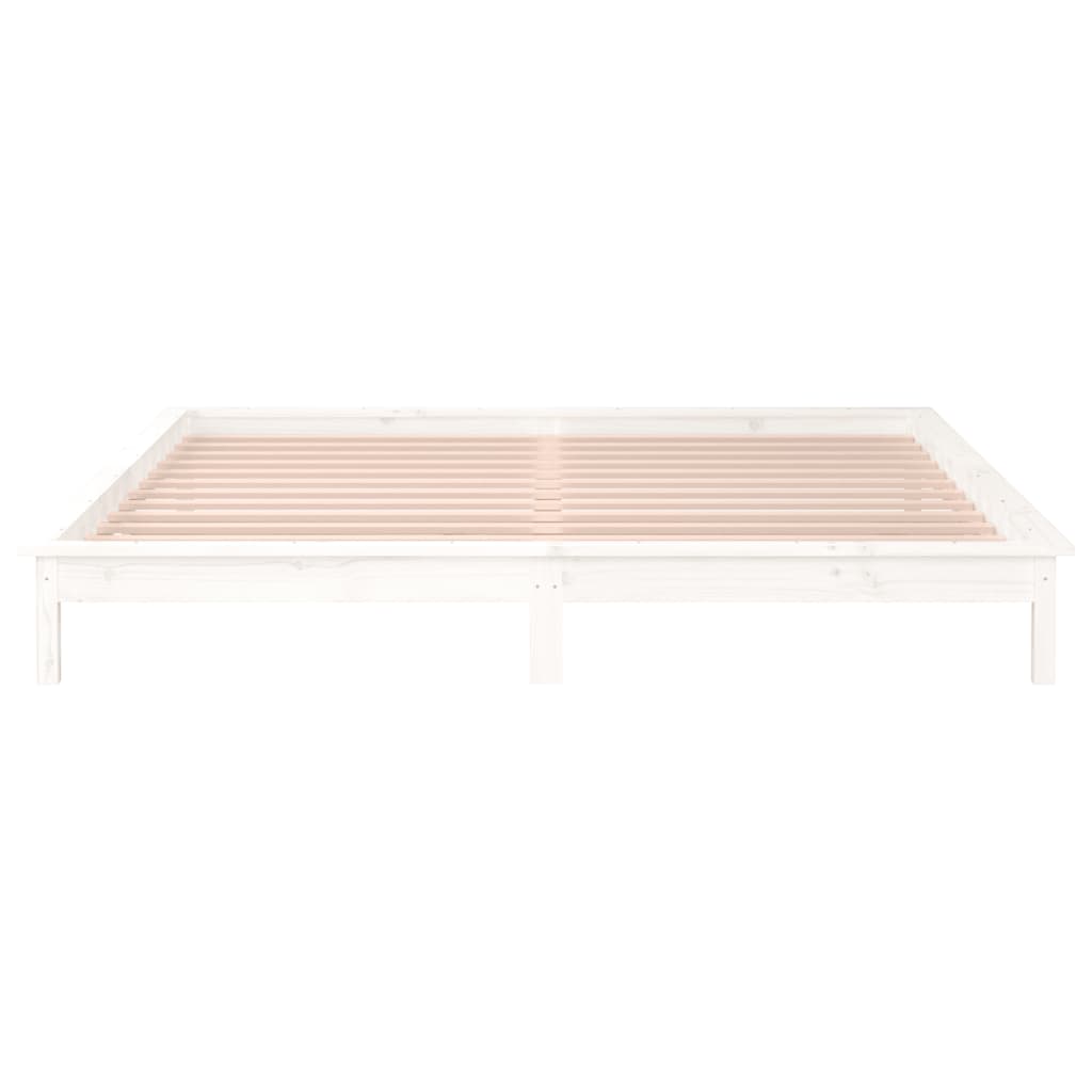 sengeramme med LED-lys 150x200 cm kingsize massivt træ hvid