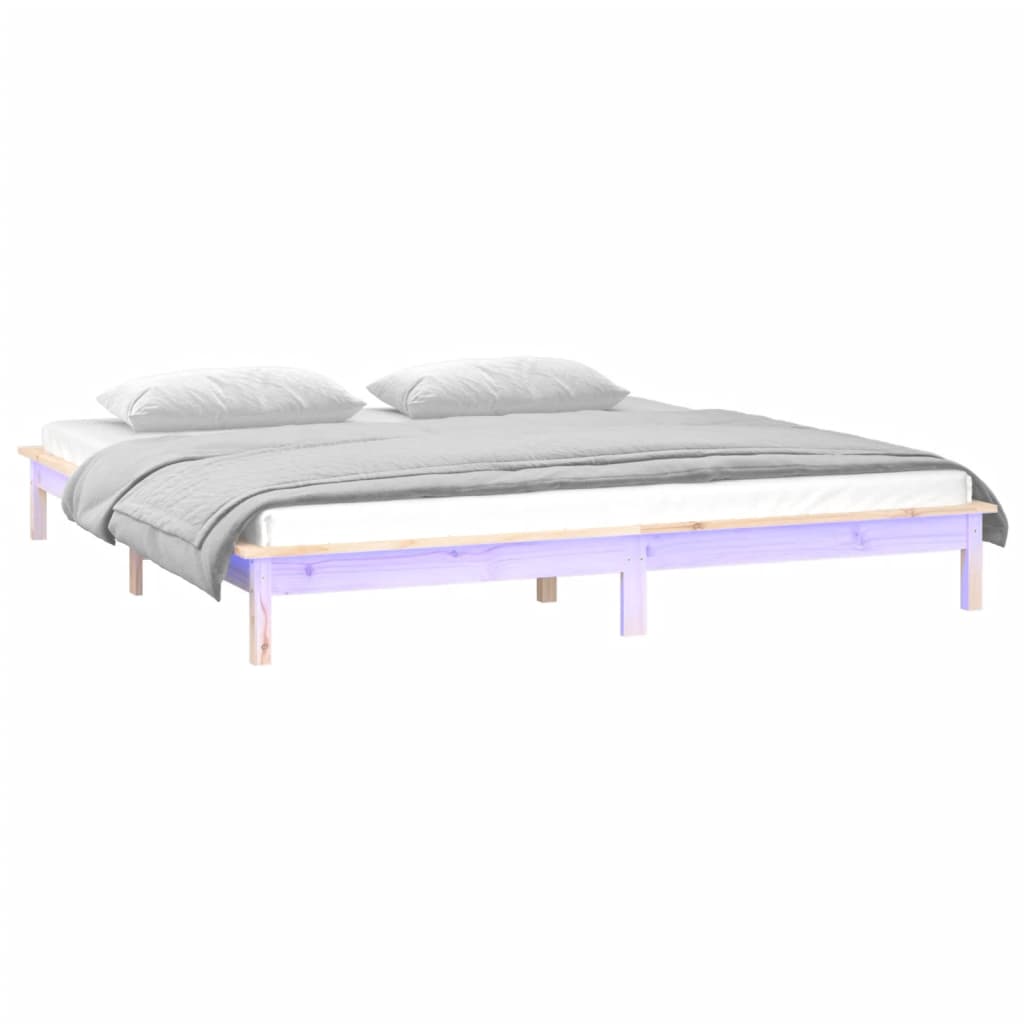 sengeramme med LED 180x200 cm super kingsize massivt træ