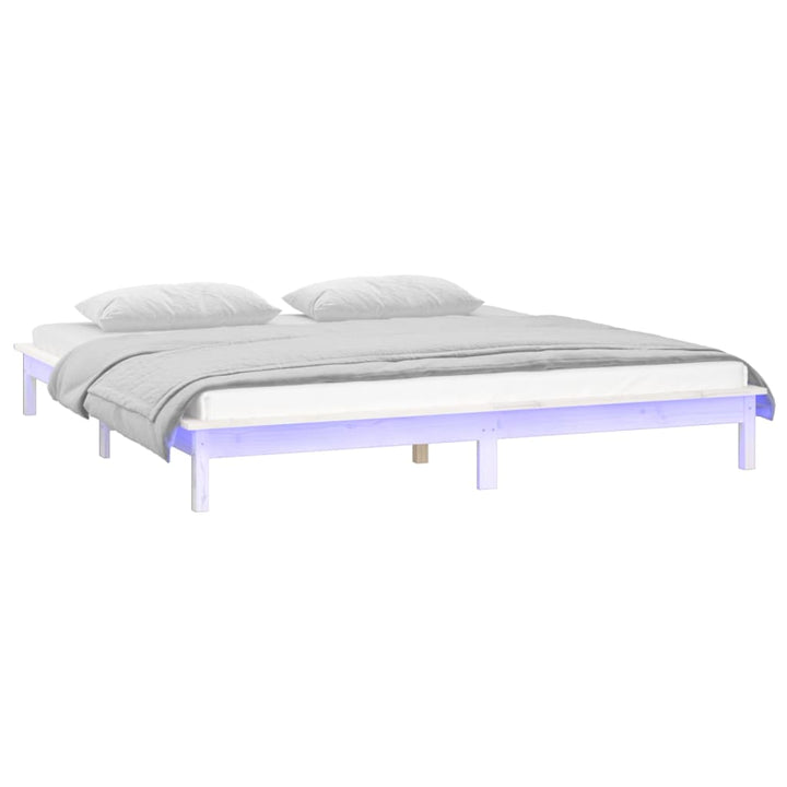 sengeramme med LED 180x200 cm super kingsize massivt træ hvid