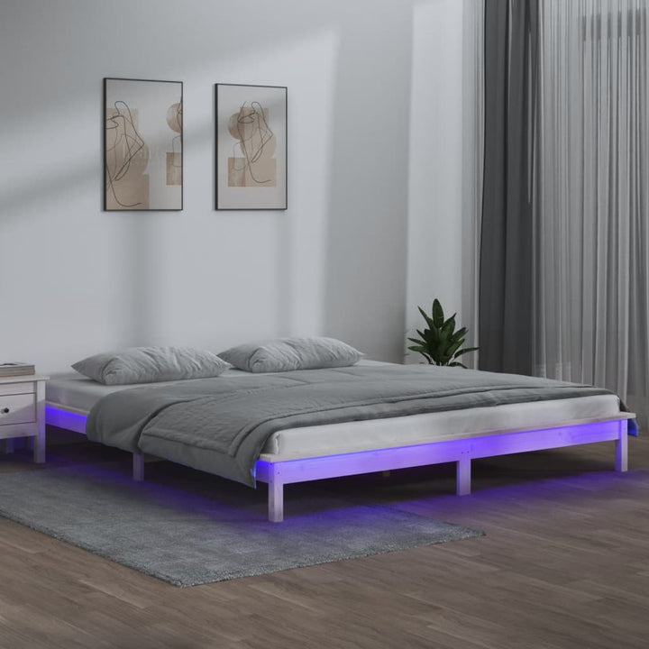 sengeramme med LED 180x200 cm super kingsize massivt træ hvid