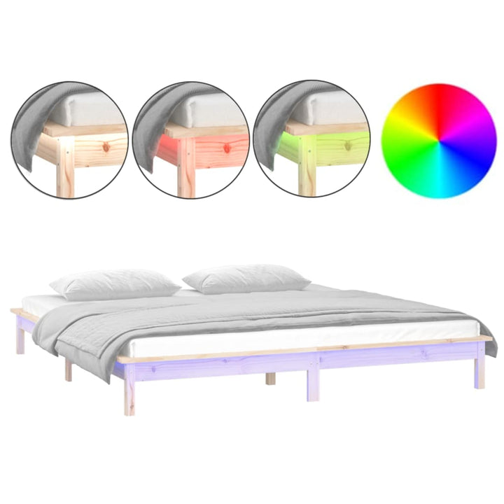 sengeramme med LED-lys 200x200 cm massivt træ
