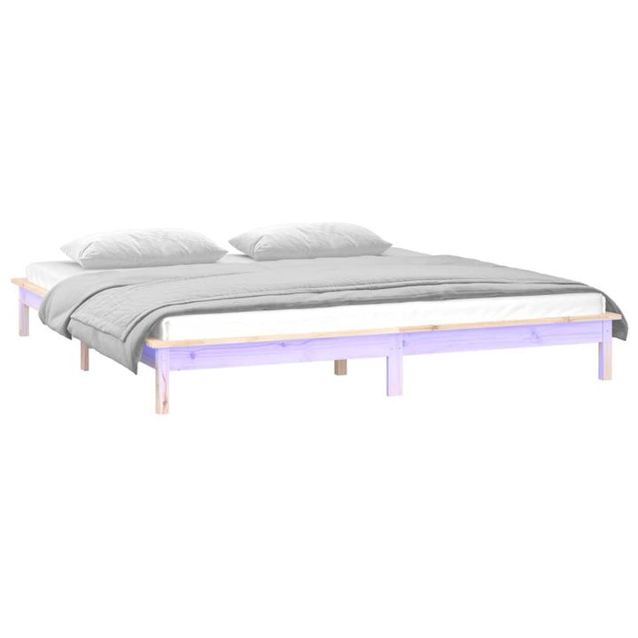 sengeramme med LED-lys 200x200 cm massivt træ
