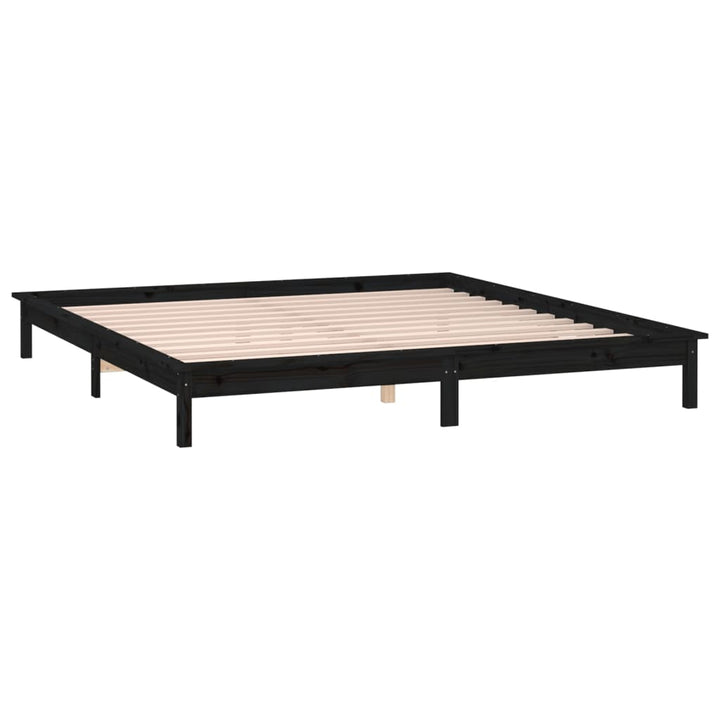 sengeramme med LED-lys 200x200 cm massivt træ sort
