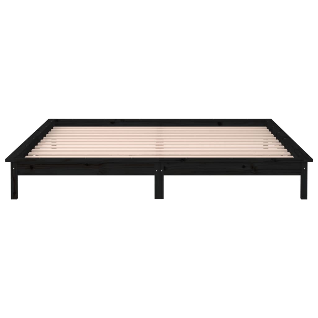sengeramme med LED-lys 200x200 cm massivt træ sort