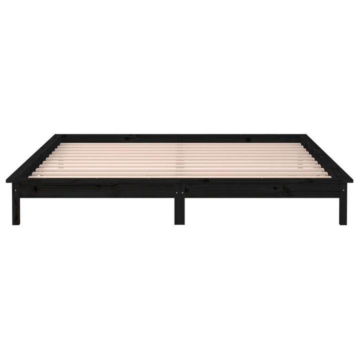 sengeramme med LED-lys 200x200 cm massivt træ sort