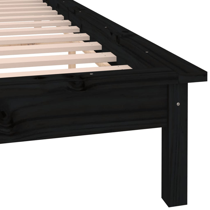 sengeramme med LED-lys 200x200 cm massivt træ sort