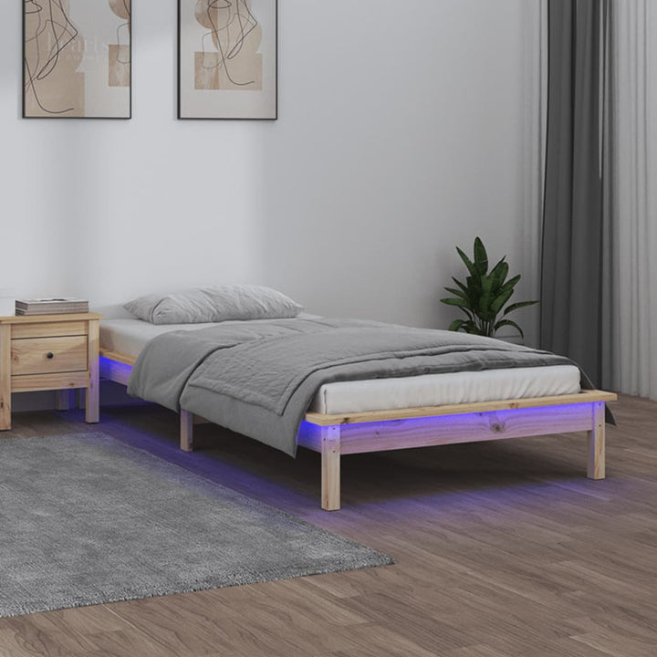 sengeramme med LED 75x190 cm Small Single massivt træ
